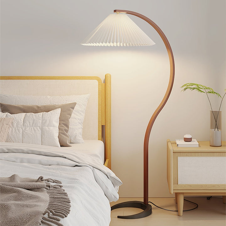 Modern Scandinavian Floor Lamp with Beech Wood and Linen Shade - Stylish Standing Lamp for Living Room, E26/E27 Socket-6