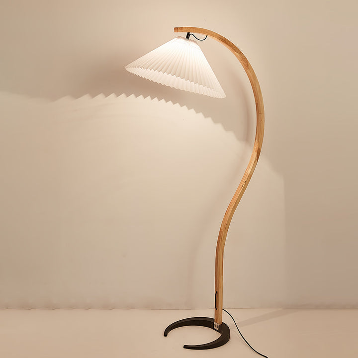 Modern Scandinavian Floor Lamp with Beech Wood and Linen Shade - Stylish Standing Lamp for Living Room, E26/E27 Socket-4