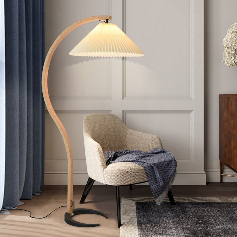 Modern Scandinavian Floor Lamp with Beech Wood and Linen Shade - Stylish Standing Lamp for Living Room, E26/E27 Socket-5