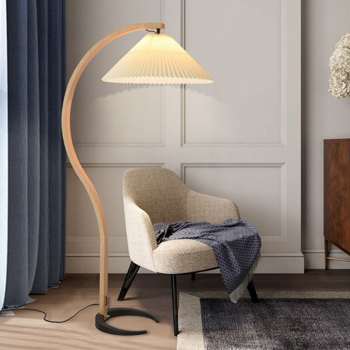 Modern Scandinavian Floor Lamp with Beech Wood and Linen Shade - Stylish Standing Lamp for Living Room, E26/E27 Socket-5