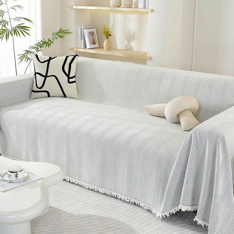 Cozy Chenille Herringbone Couch Cover with Tassels - Soft, Elegant Sofa Slipcover, Machine Washable, Multiple Sizes Available-6