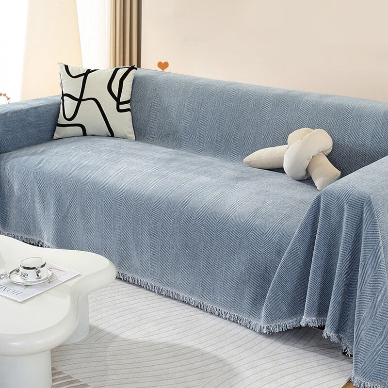 Cozy Chenille Herringbone Couch Cover with Tassels - Soft, Elegant Sofa Slipcover, Machine Washable, Multiple Sizes Available-3