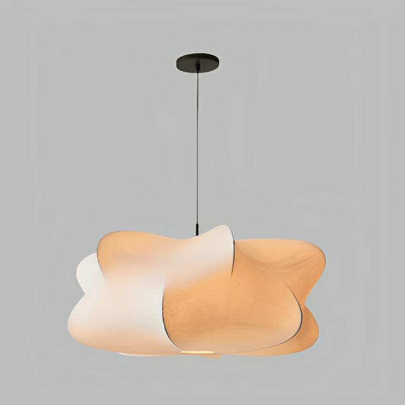 Variant image for Japanese Silk Pendant Lamp - Elegant Wabi Sabi Design with Warm LED Pendant Lighting - Ø 40 cm, White with Silver Finish-1