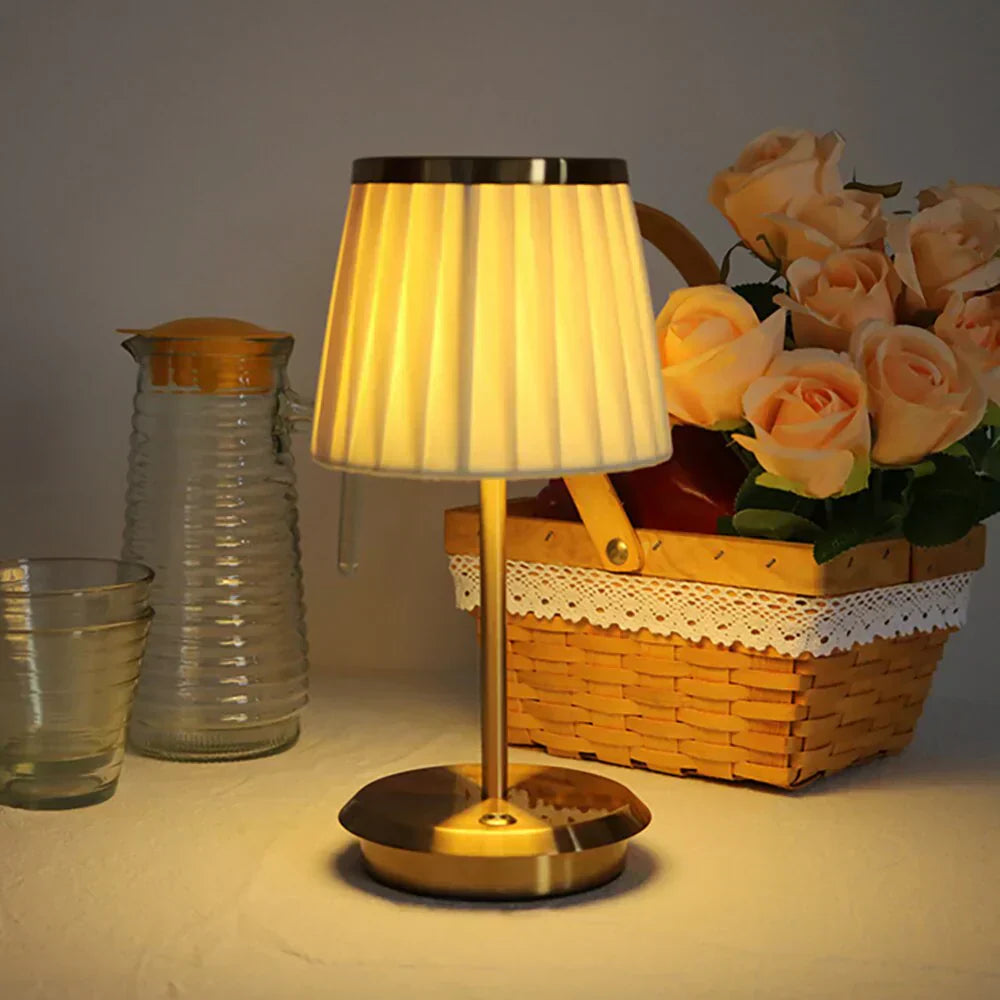 Classic LED Table Lamp with Touch Control, Dimmable Light, Rechargeable Battery - Elegant Bedside or Desk Lamp with Fabric Shade-1