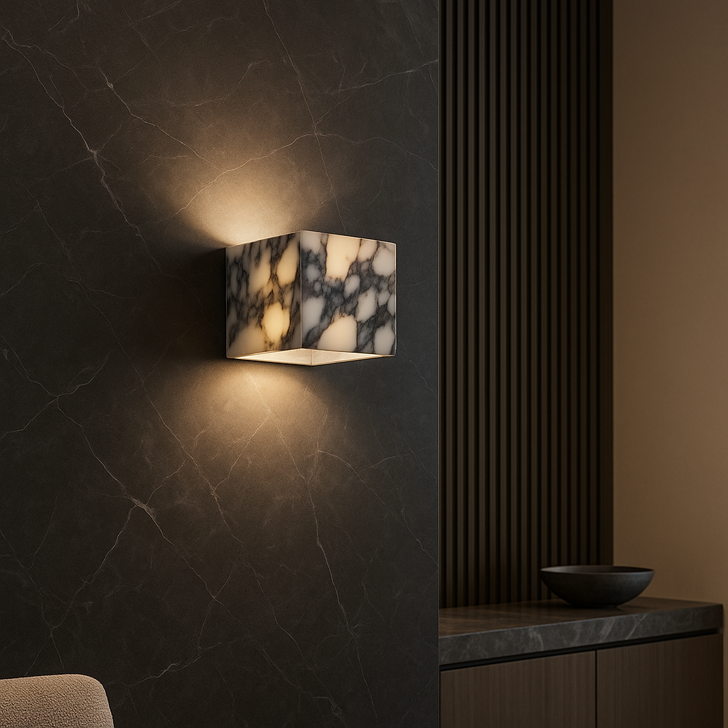 Contemporary Marble Cube Wall Light - Elegant LED Wall Sconce for Modern Indoor Lighting 0