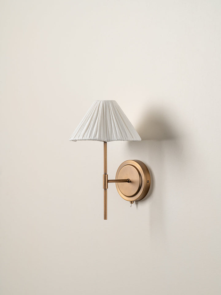Elegant Scalloped Wall Light with Aged Brass Finish and Linen Shade - Floral Wall Sconce for Bedroom and Living Room 5