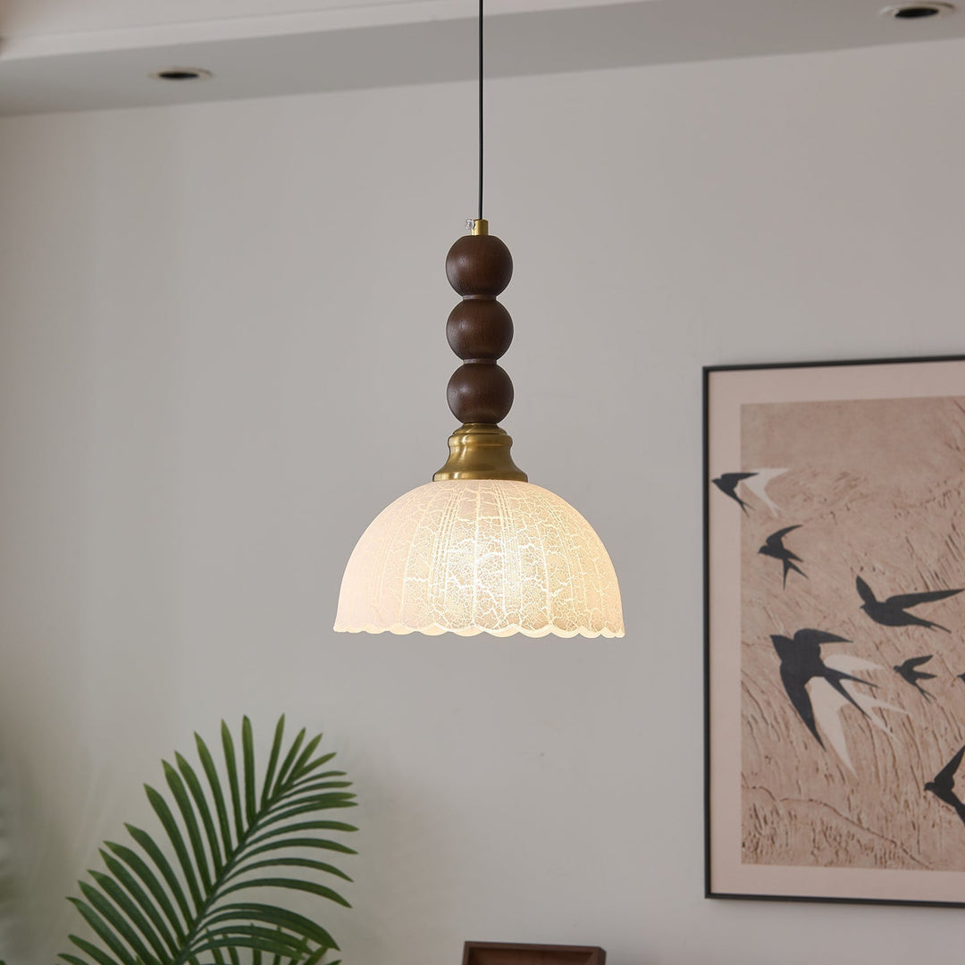 Elegant Glass Pendant Light with Wood Accent - Stylish Kitchen Pendant Lighting for Dining and Living Spaces-2