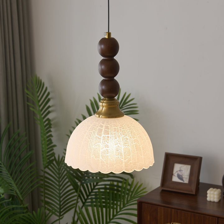 Variant image for Elegant Glass Pendant Light with Wood Accent - Stylish Kitchen Pendant Lighting for Dining and Living Spaces-1