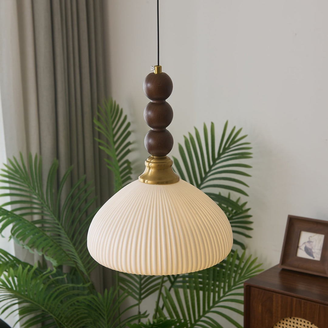 Elegant Glass Pendant Light with Wood Accent - Stylish Kitchen Pendant Lighting for Dining and Living Spaces-6