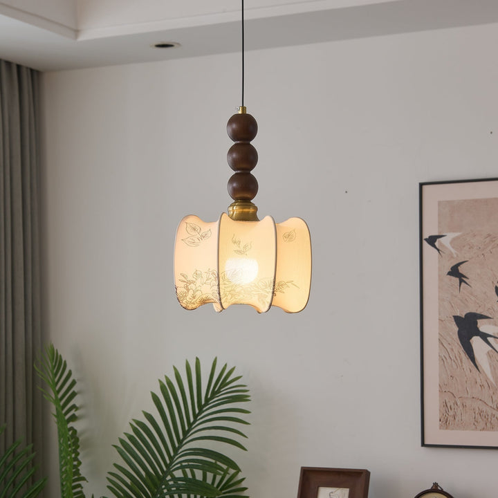 Elegant Glass Pendant Light with Wood Accent - Stylish Kitchen Pendant Lighting for Dining and Living Spaces-3