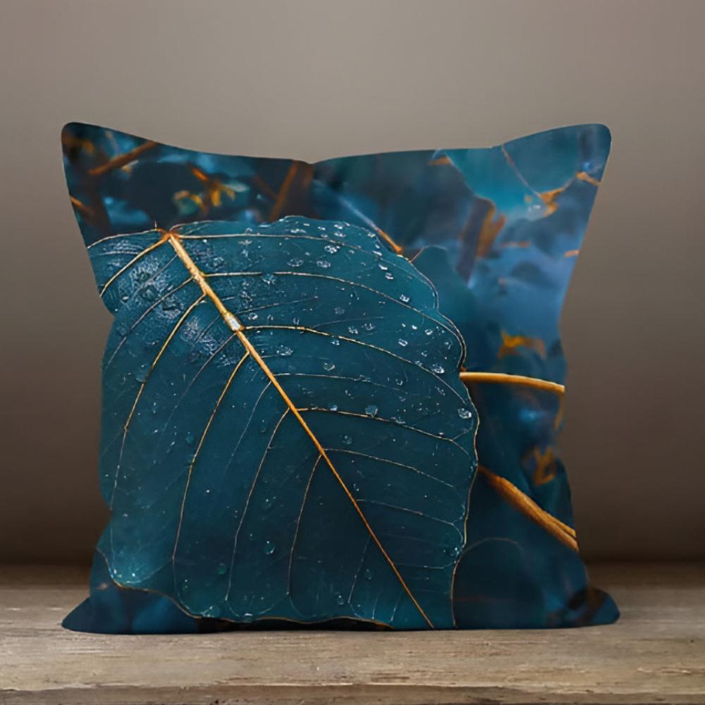 Emerald Leaf Cushion Cover - Soft Plush Material with Spring-Inspired Design-1