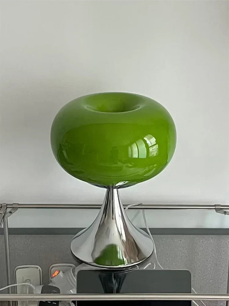 Vintage Apple Design Table Lamp - Bauhaus-Inspired White-Green Glass Bedside Lamp for Bedroom and Living Room Accent Lighting-5