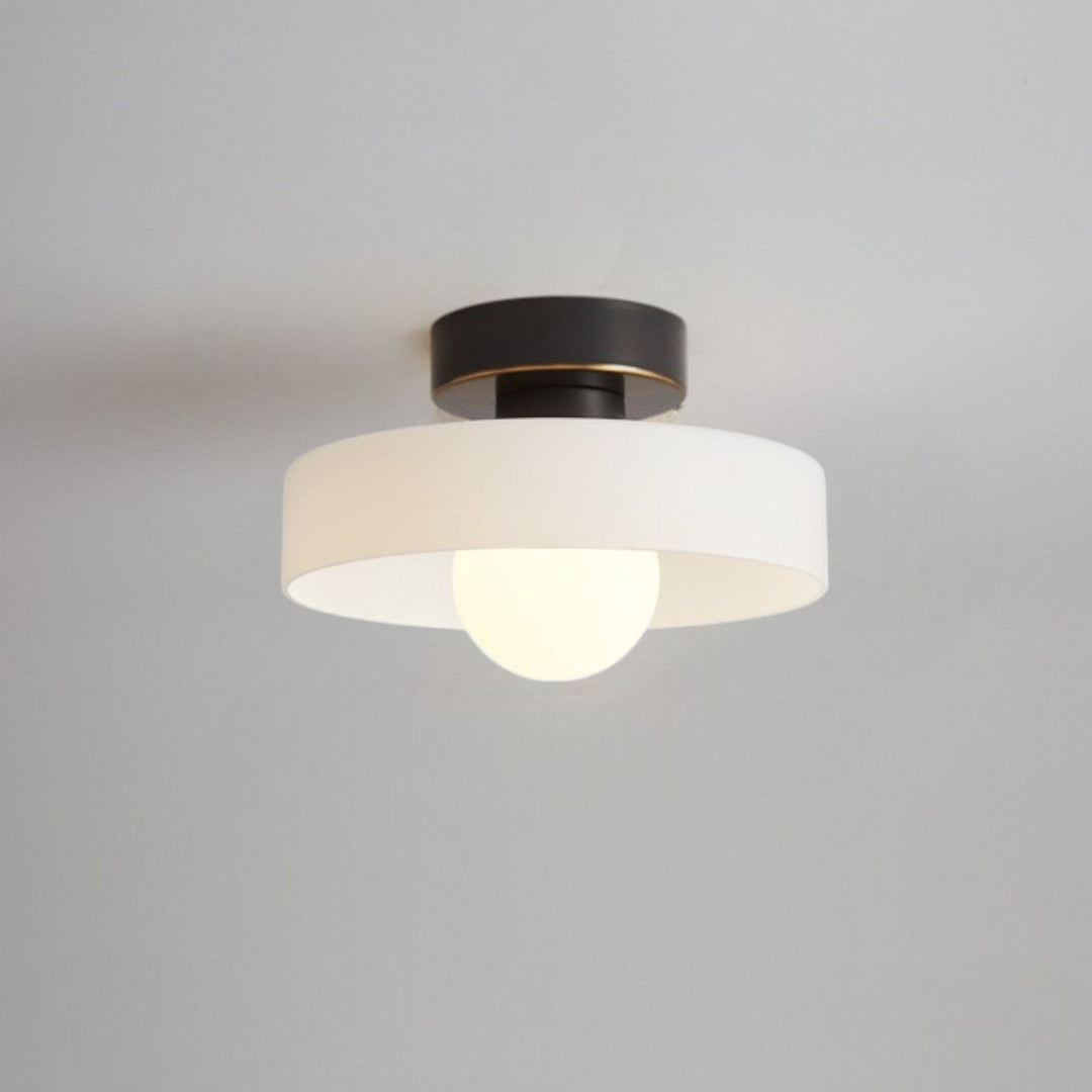 French Bauhaus Flush Mount Ceiling Light Fixture in Brass and Glass - Modern Design for Hallways, Bedrooms, and Dining Areas 0