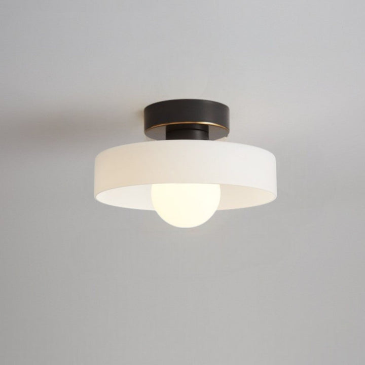 French Bauhaus Flush Mount Ceiling Light Fixture in Brass and Glass - Modern Design for Hallways, Bedrooms, and Dining Areas 0