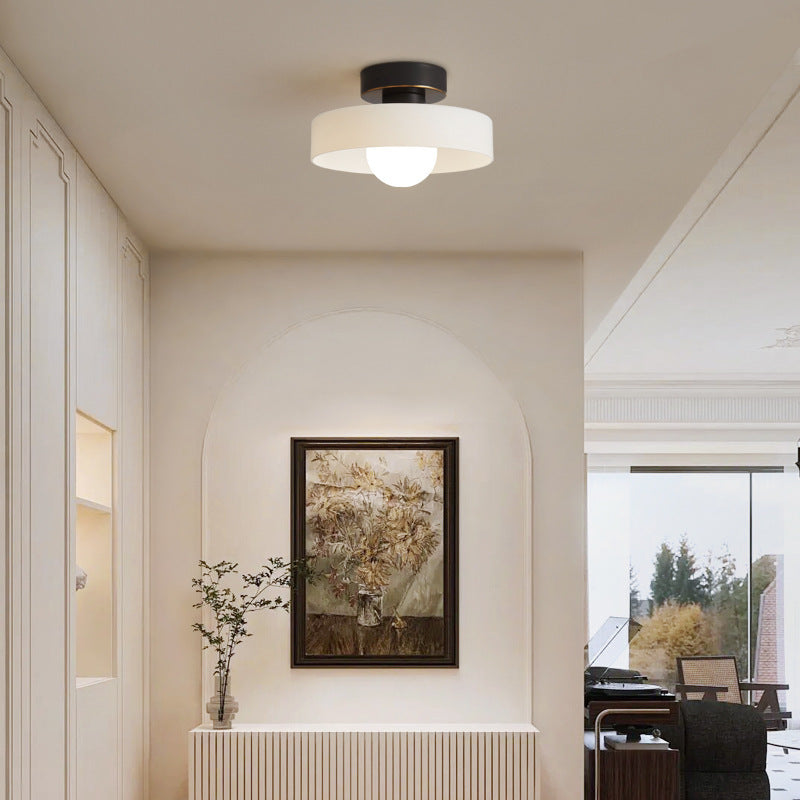 French Bauhaus Flush Mount Ceiling Light Fixture in Brass and Glass - Modern Design for Hallways, Bedrooms, and Dining Areas 1