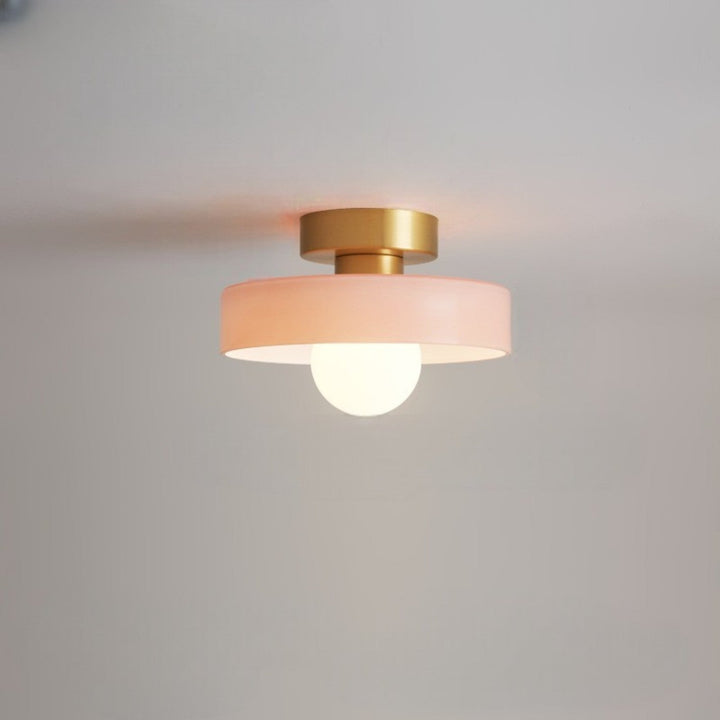 French Bauhaus Flush Mount Ceiling Light Fixture in Brass and Glass - Modern Design for Hallways, Bedrooms, and Dining Areas 10