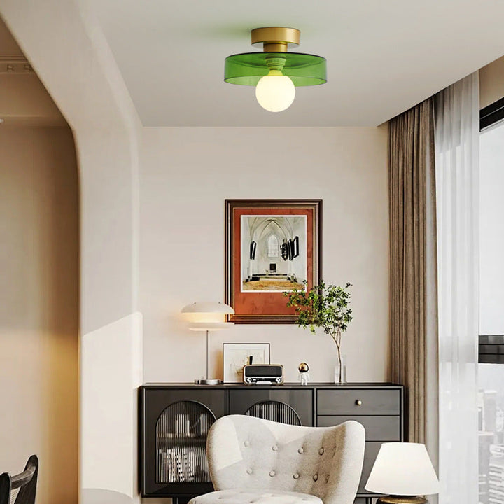 French Bauhaus Flush Mount Ceiling Light Fixture in Brass and Glass - Modern Design for Hallways, Bedrooms, and Dining Areas 2
