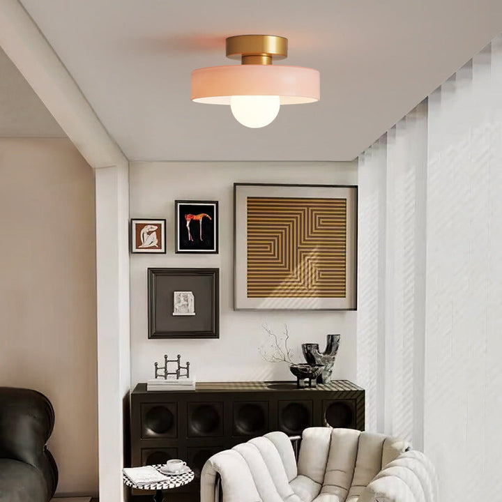 French Bauhaus Flush Mount Ceiling Light Fixture in Brass and Glass - Modern Design for Hallways, Bedrooms, and Dining Areas 3