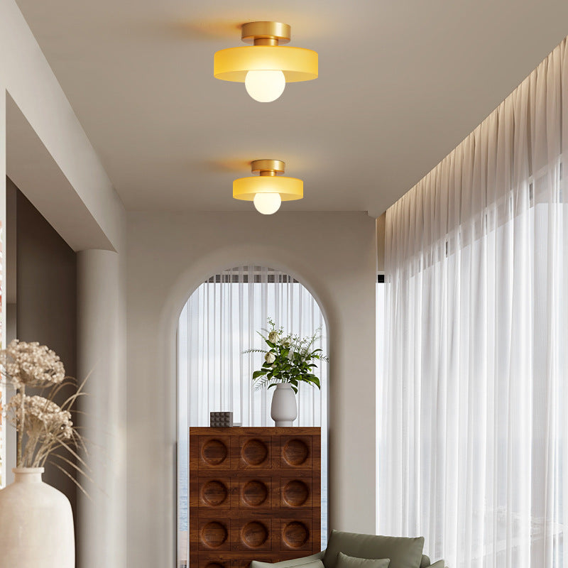 French Bauhaus Flush Mount Ceiling Light Fixture in Brass and Glass - Modern Design for Hallways, Bedrooms, and Dining Areas 4