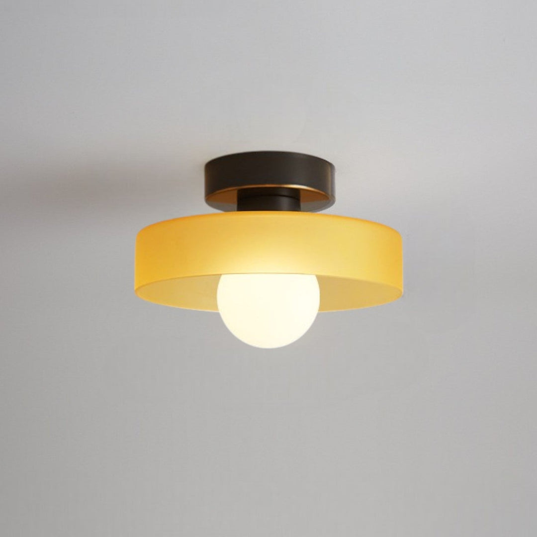 French Bauhaus Flush Mount Ceiling Light Fixture in Brass and Glass - Modern Design for Hallways, Bedrooms, and Dining Areas 7