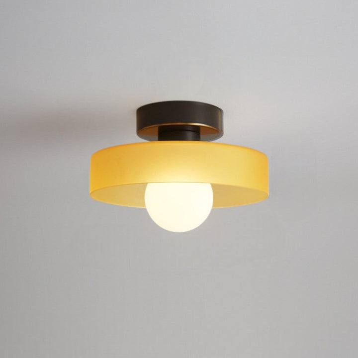 French Bauhaus Flush Mount Ceiling Light Fixture in Brass and Glass - Modern Design for Hallways, Bedrooms, and Dining Areas 7