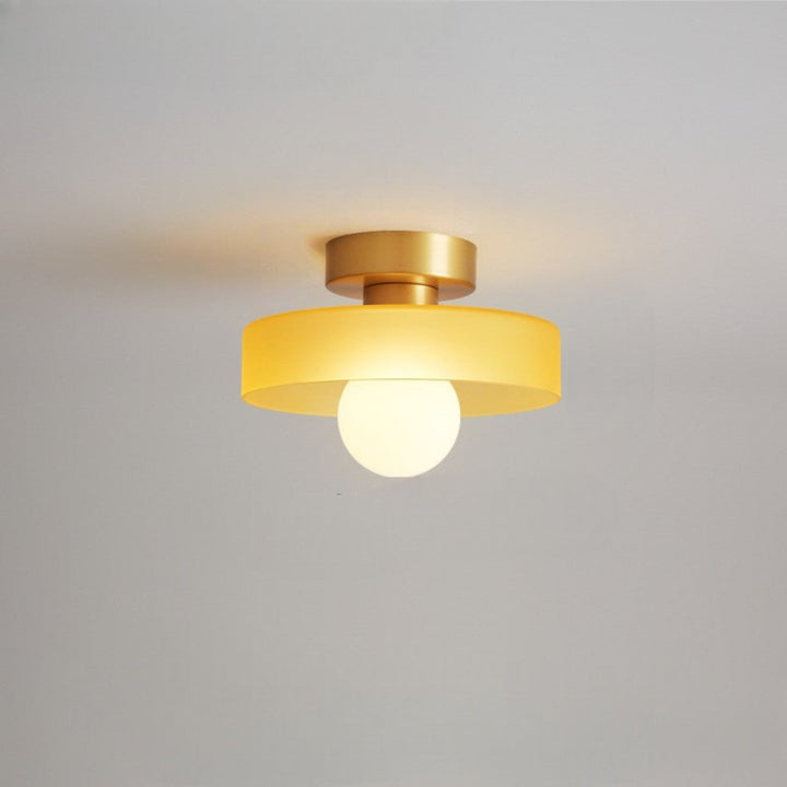 French Bauhaus Flush Mount Ceiling Light Fixture in Brass and Glass - Modern Design for Hallways, Bedrooms, and Dining Areas 8