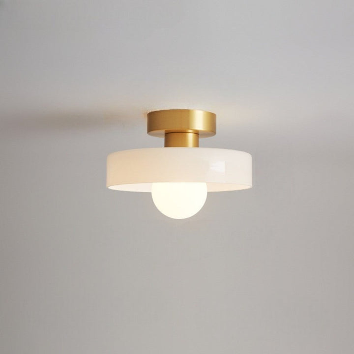 French Bauhaus Flush Mount Ceiling Light Fixture in Brass and Glass - Modern Design for Hallways, Bedrooms, and Dining Areas 9