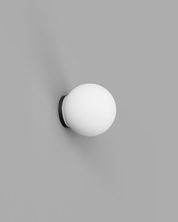 Frosted Glass Sphere Wall Light, IP44 Bathroom Sconce, Minimalist Metal Wall Lamp in White, Iron, Old Brass, Dimmable Option 0