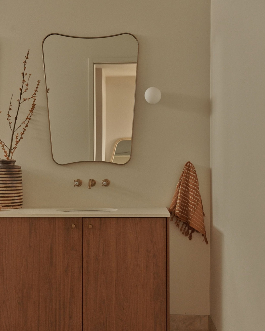 Frosted Glass Sphere Wall Light, IP44 Bathroom Sconce, Minimalist Metal Wall Lamp in White, Iron, Old Brass, Dimmable Option 2