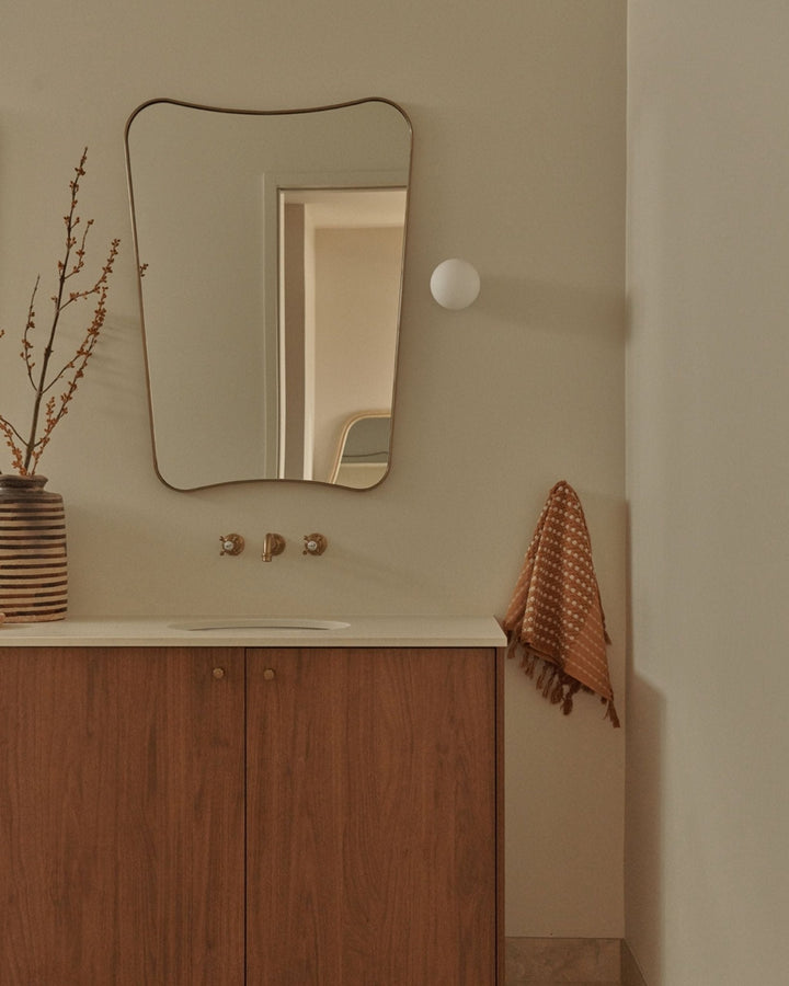 Frosted Glass Sphere Wall Light, IP44 Bathroom Sconce, Minimalist Metal Wall Lamp in White, Iron, Old Brass, Dimmable Option 2