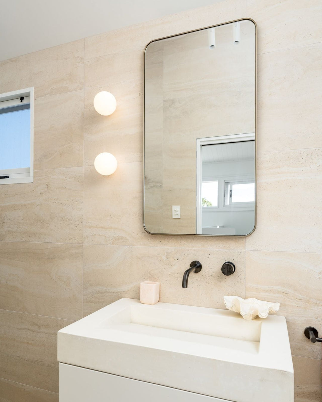Frosted Glass Sphere Wall Light, IP44 Bathroom Sconce, Minimalist Metal Wall Lamp in White, Iron, Old Brass, Dimmable Option 3