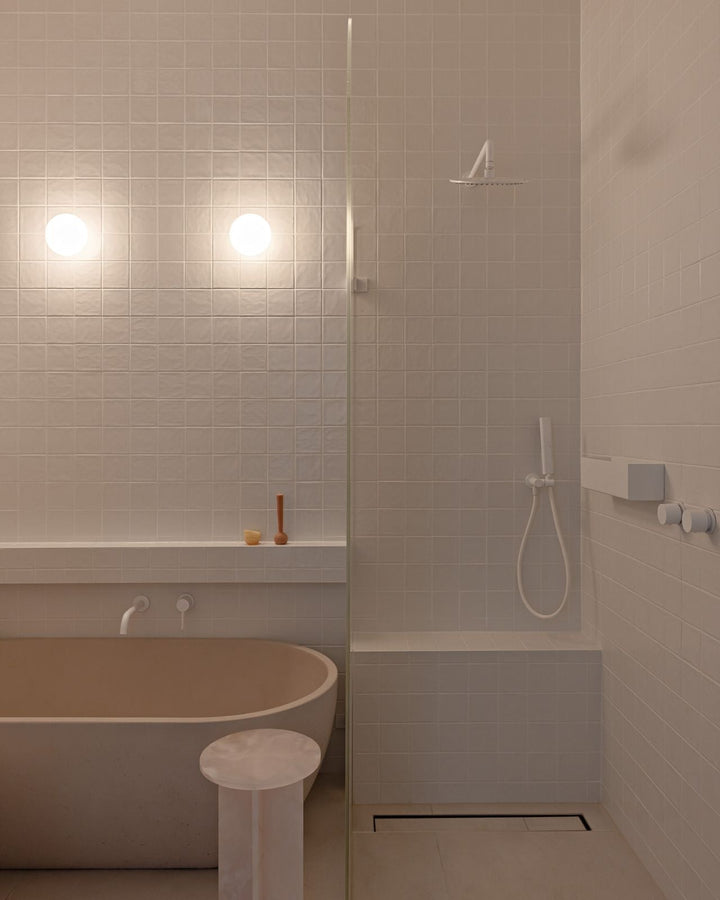 Frosted Glass Sphere Wall Light, IP44 Bathroom Sconce, Minimalist Metal Wall Lamp in White, Iron, Old Brass, Dimmable Option 4