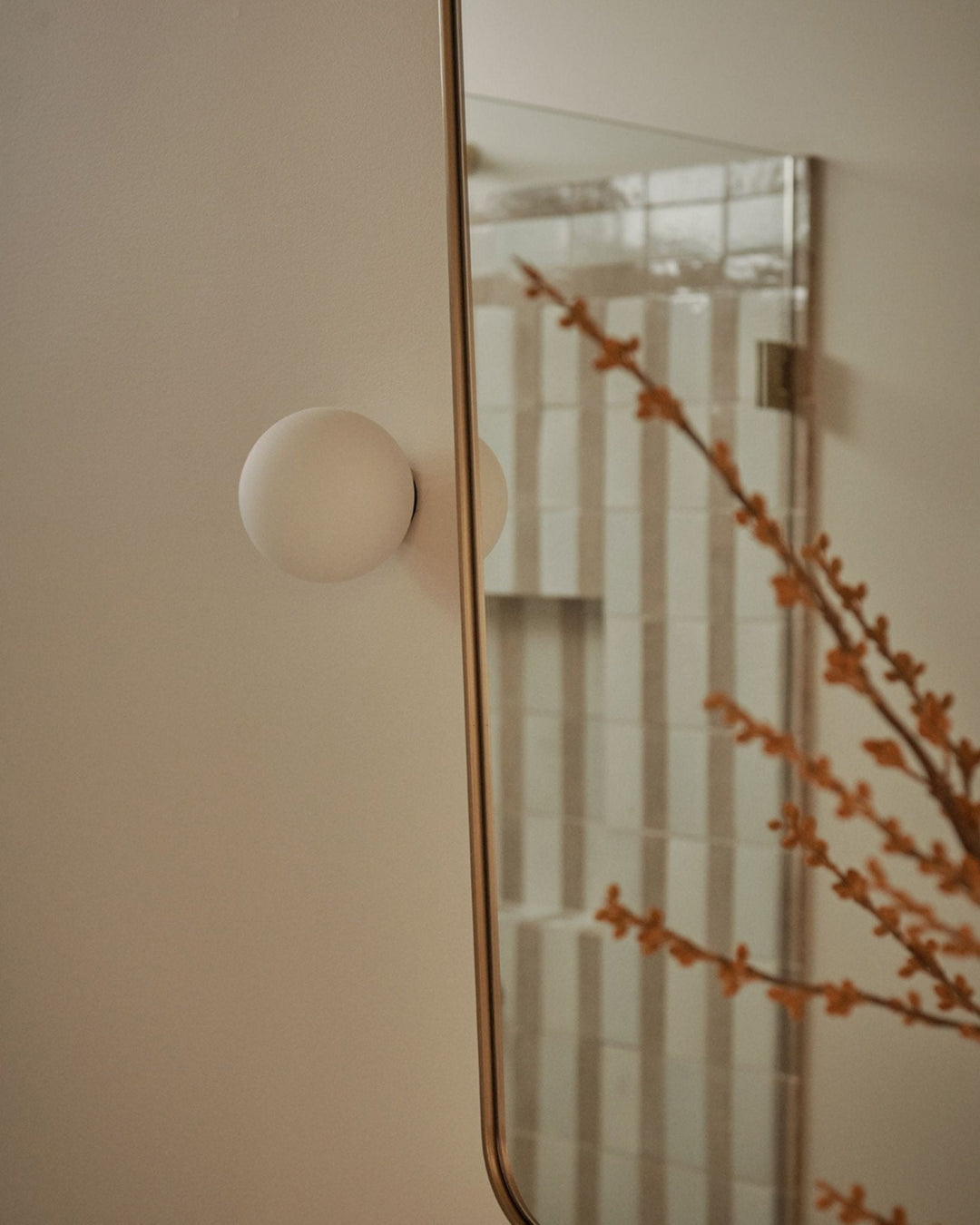 Frosted Glass Sphere Wall Light, IP44 Bathroom Sconce, Minimalist Metal Wall Lamp in White, Iron, Old Brass, Dimmable Option 5