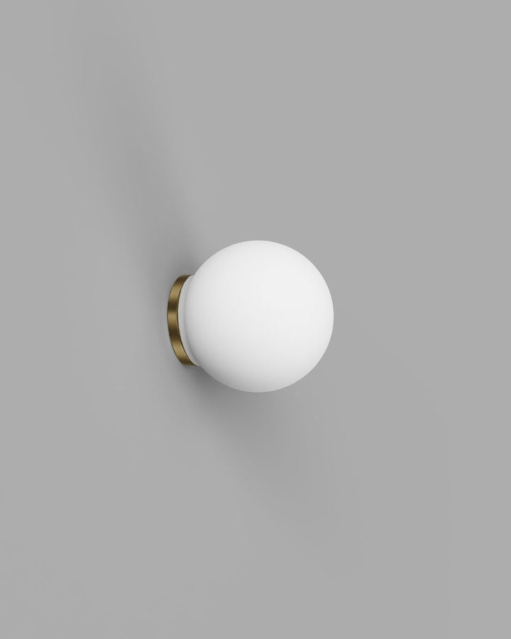 Frosted Glass Sphere Wall Light, IP44 Bathroom Sconce, Minimalist Metal Wall Lamp in White, Iron, Old Brass, Dimmable Option 9