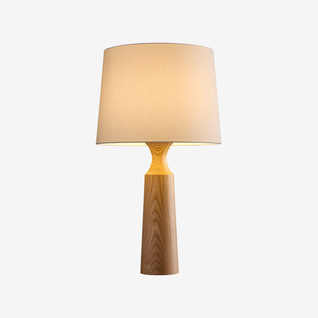 Handcrafted Ash Wood Table Lamp with Linen Shade - Elegant Bedside or Desk Lamp for Living Room and Bedroom 0