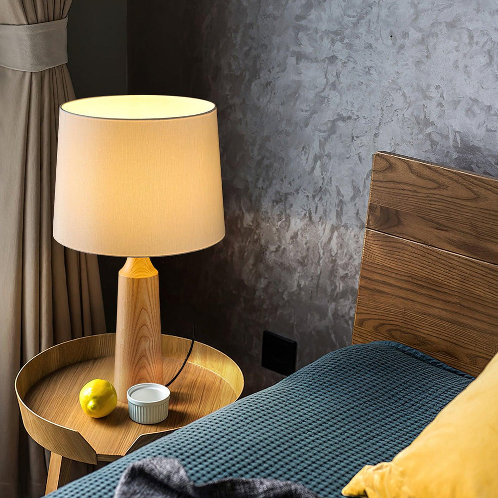 Handcrafted Ash Wood Table Lamp with Linen Shade - Elegant Bedside or Desk Lamp for Living Room and Bedroom 1