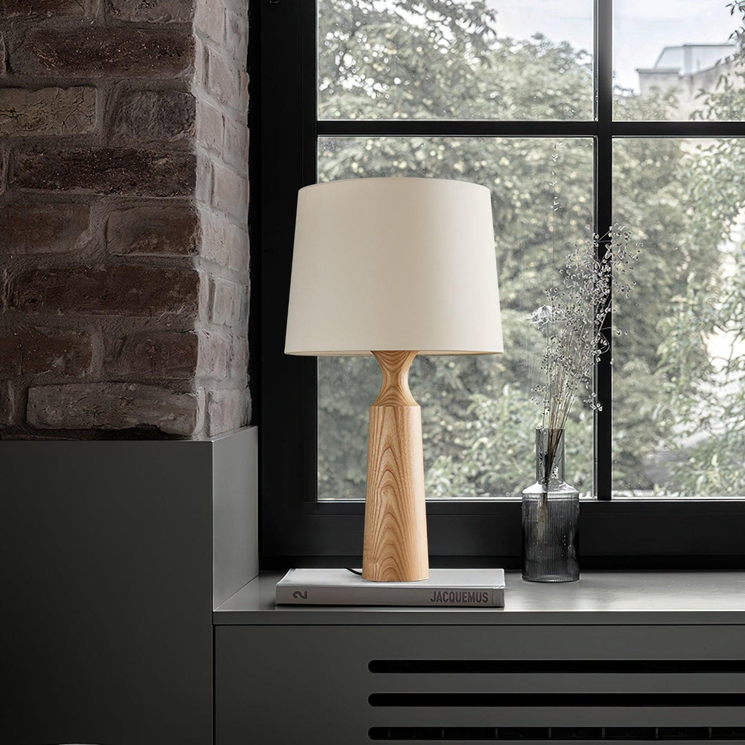 Handcrafted Ash Wood Table Lamp with Linen Shade - Elegant Bedside or Desk Lamp for Living Room and Bedroom 3