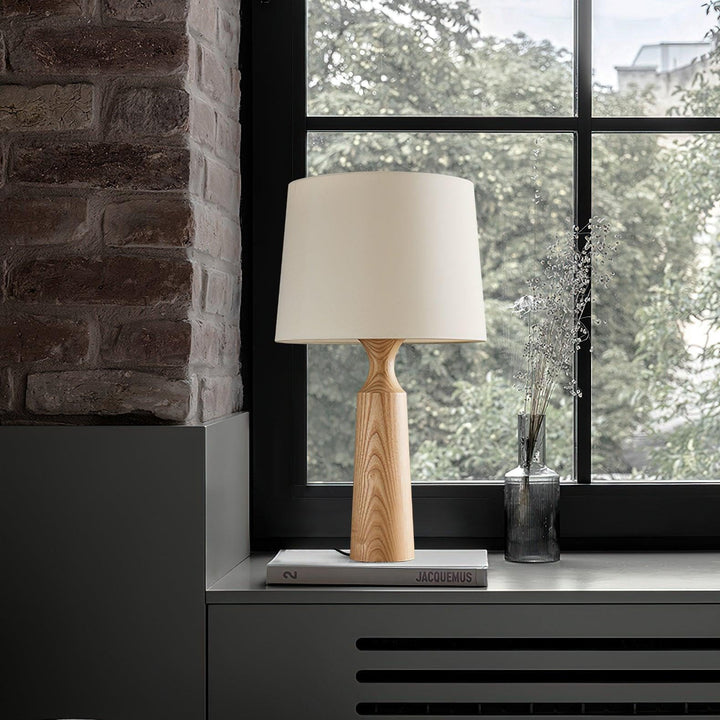 Handcrafted Ash Wood Table Lamp with Linen Shade - Elegant Bedside or Desk Lamp for Living Room and Bedroom 3