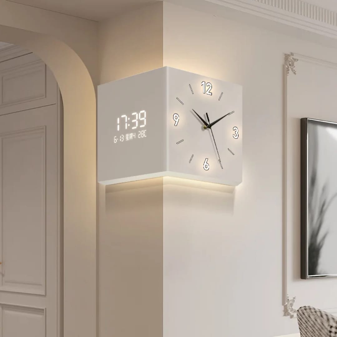 Modern Double-Faced Wall Clock with Calendar Feature - Square Art Deco Acrylic Design for Home Decor-2