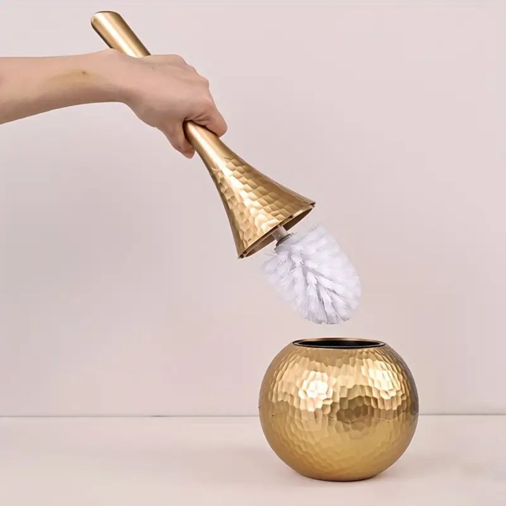 Elegant Imperial Shimmer Toilet Brush with Ergonomic Handle and Discreet Storage Base-3