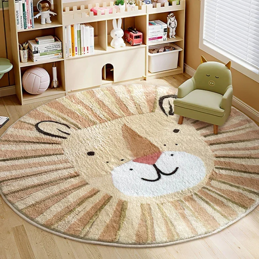 Soft Round Children's Rug with Animal Motifs - Fluffy Carpet for Play Areas and Reading Corners-1