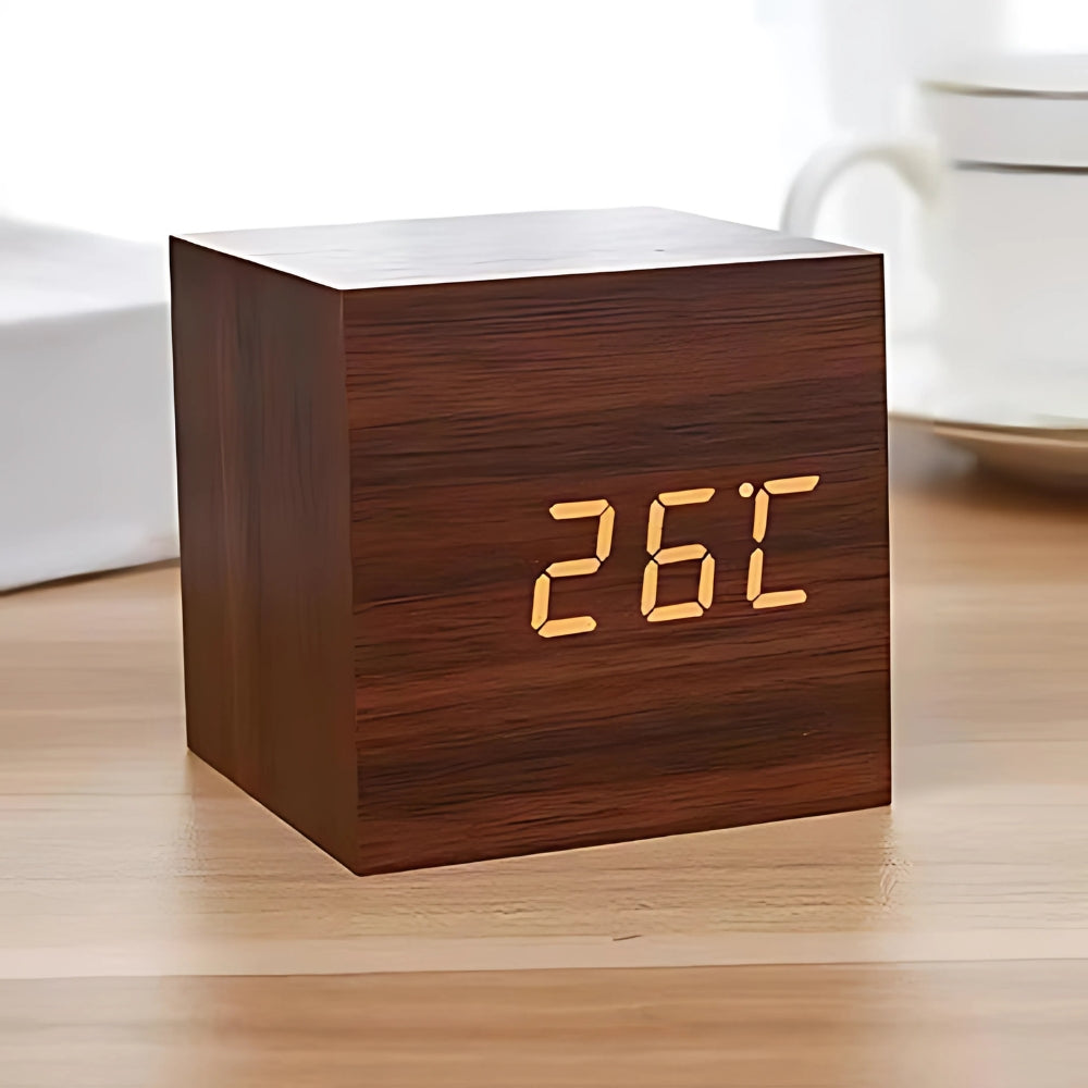Modern LED Cube Alarm Clock with Temperature Display and Slumber Mode - Compact Design-1