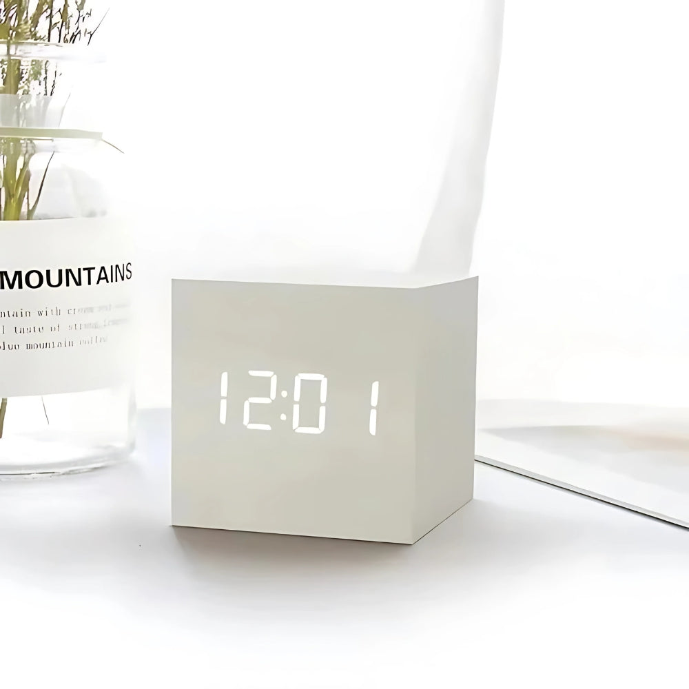 Modern LED Cube Alarm Clock with Temperature Display and Slumber Mode - Compact Design-3