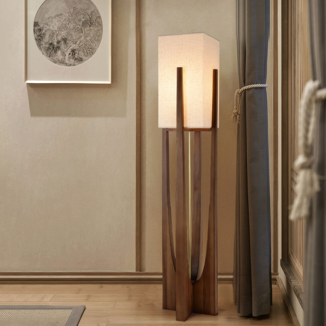 Modern Wabi Sabi Floor Lamp with Fabric Shade and Wooden Base - 52cm and 82cm Options for Living Room Ambiance 2