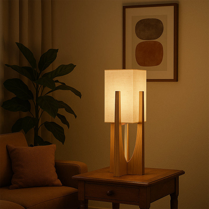 Modern Wabi Sabi Floor Lamp with Fabric Shade and Wooden Base - 52cm and 82cm Options for Living Room Ambiance 3