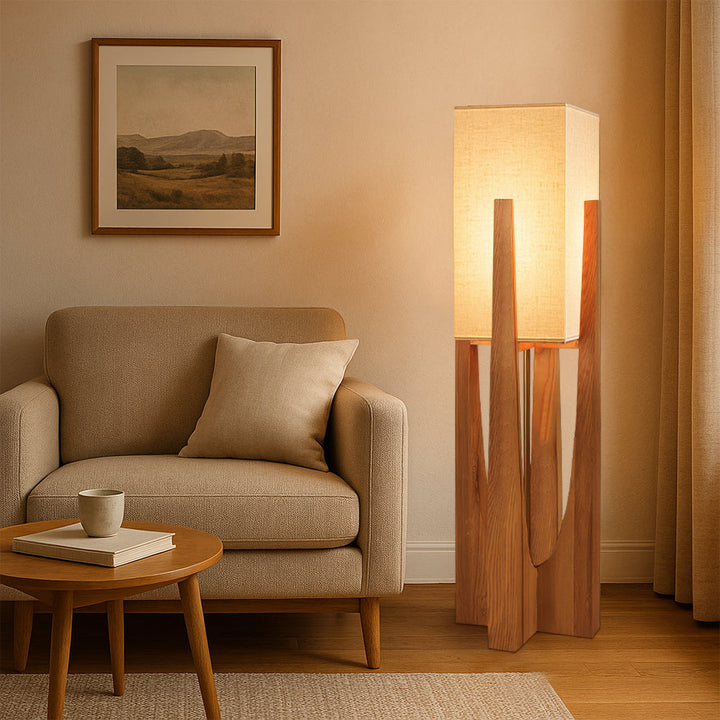 Modern Wabi Sabi Floor Lamp with Fabric Shade and Wooden Base - 52cm and 82cm Options for Living Room Ambiance 4