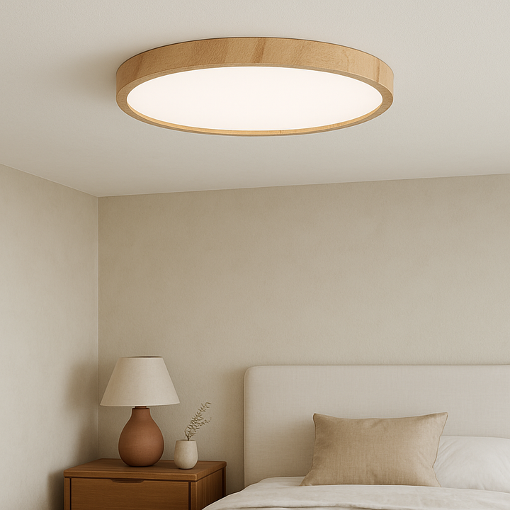 Modern Wood-Look LED Ceiling Light Fixture, Energy-Efficient Flush Mount Design for Contemporary Home Lighting - Multiple Sizes Available 1