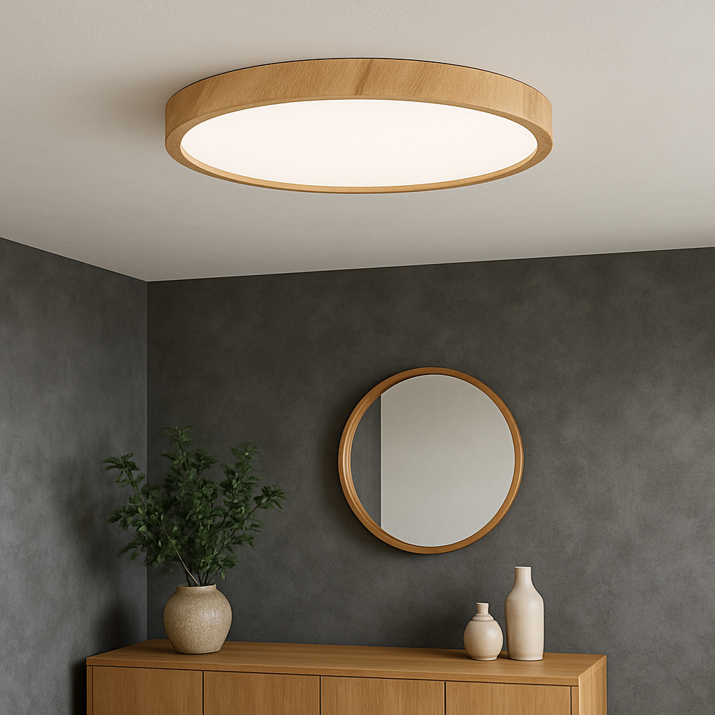 Modern Wood-Look LED Ceiling Light Fixture, Energy-Efficient Flush Mount Design for Contemporary Home Lighting - Multiple Sizes Available 2