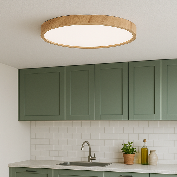 Modern Wood-Look LED Ceiling Light Fixture, Energy-Efficient Flush Mount Design for Contemporary Home Lighting - Multiple Sizes Available 3