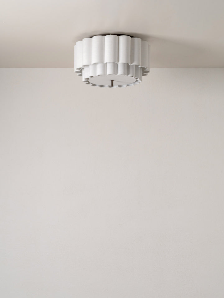 Natural Linen Flush Pendant Light with Scalloped Design - Elegant Bronze Ceiling Light Fixture for Kitchen Pendant Lighting 2